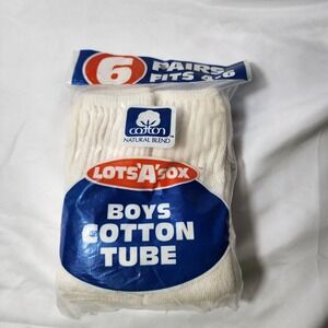 Lots-A-Sox Boys White Cotton Tube Socks 6 Pairs Fits 4-6‎ Made in USA Vintage